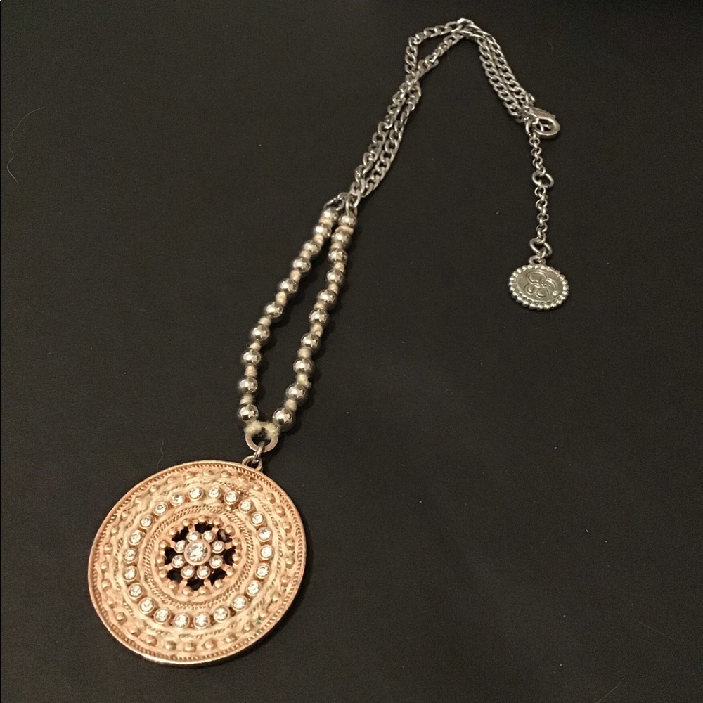 Jessica Simpson Silver & Peach Medallion Necklace